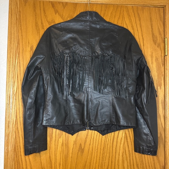 PIONEER Wear Black Leather Fringe Vintage Motorcycle Jacket - Size 14 - Picture 2 of 16